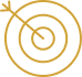 Cible en spirale dorée frappée en plein centre par une flèche. Symbole de précision et d'objectif atteint.