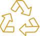 Symbole international de recyclage pour le tri, de couleur or. Trois flèches circulaires pointant dans le sens des aiguilles d'une montre.